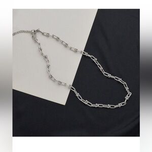 Silver U-Link modern chunky chain T & Co. designer inspired hardware necklace
